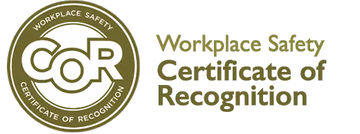 Workplace Safety Certificate of Recognition logo featuring a circular emblem with 'COR' initials.
